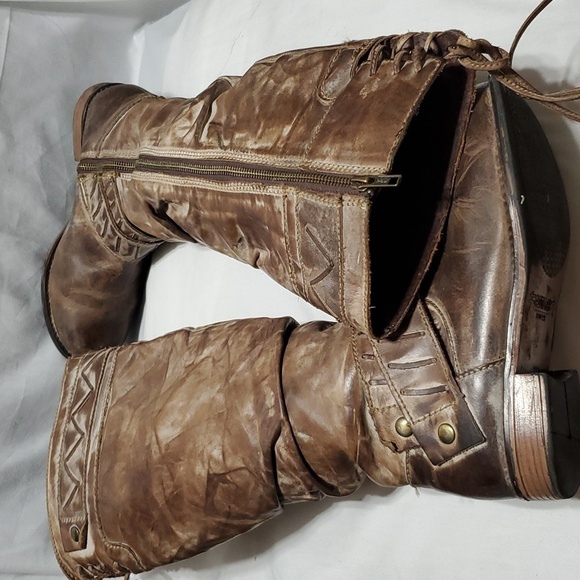 Corral Shoes - Corral distressed tall low heel leather boots brown